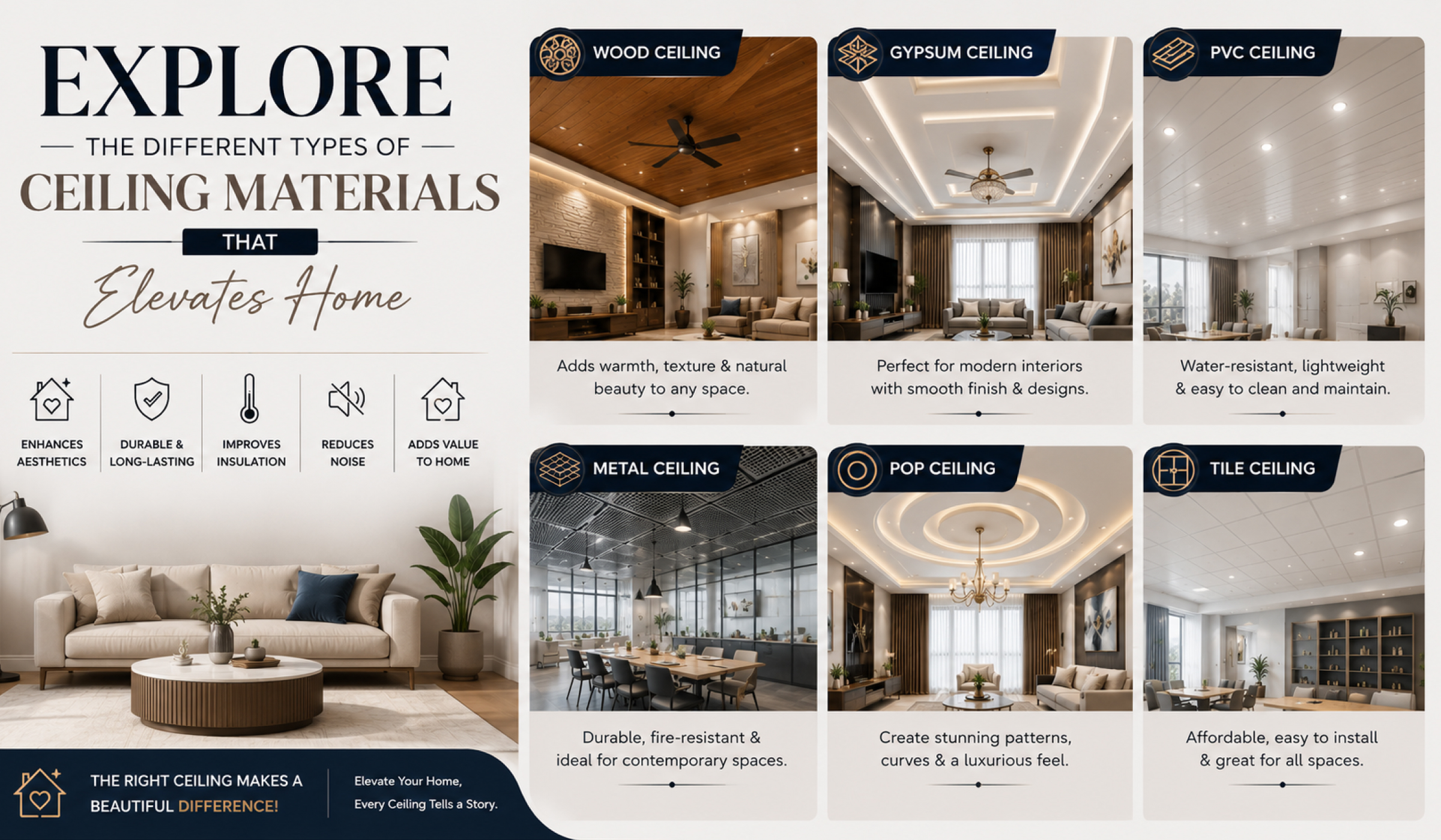 Explore the Different Types of Ceiling Materials that Elevates Home