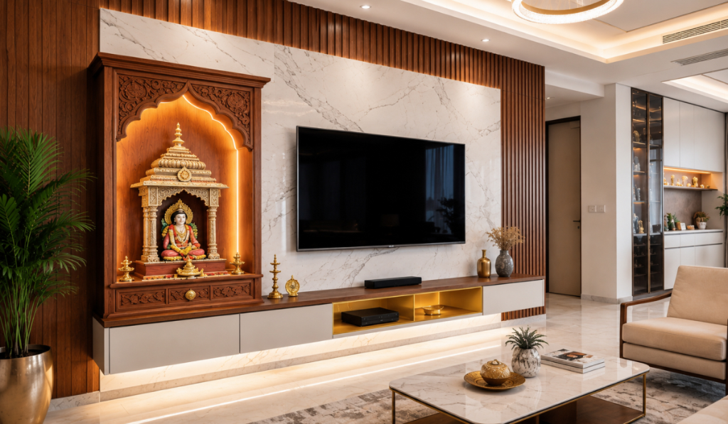 TV Unit with Mandir