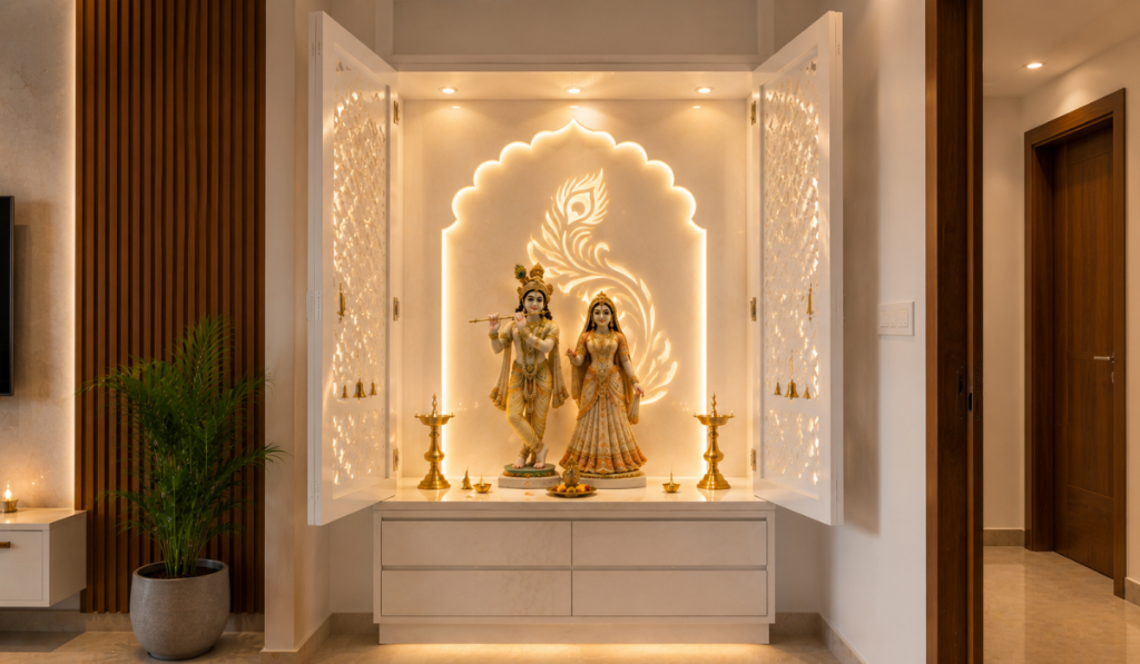 Corian Mandir With Backlit