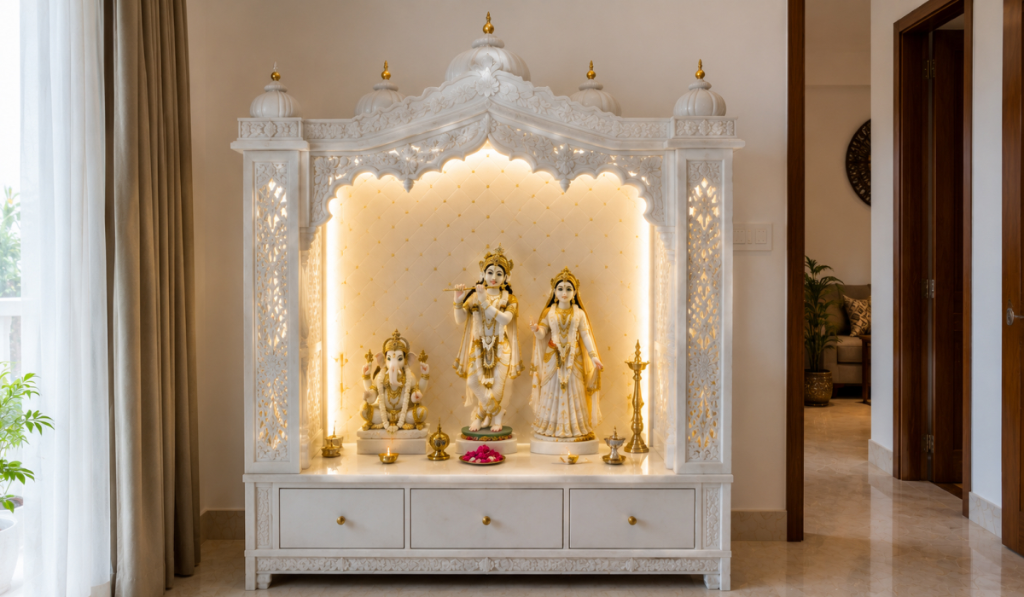 Traditional White Pooja Mandir