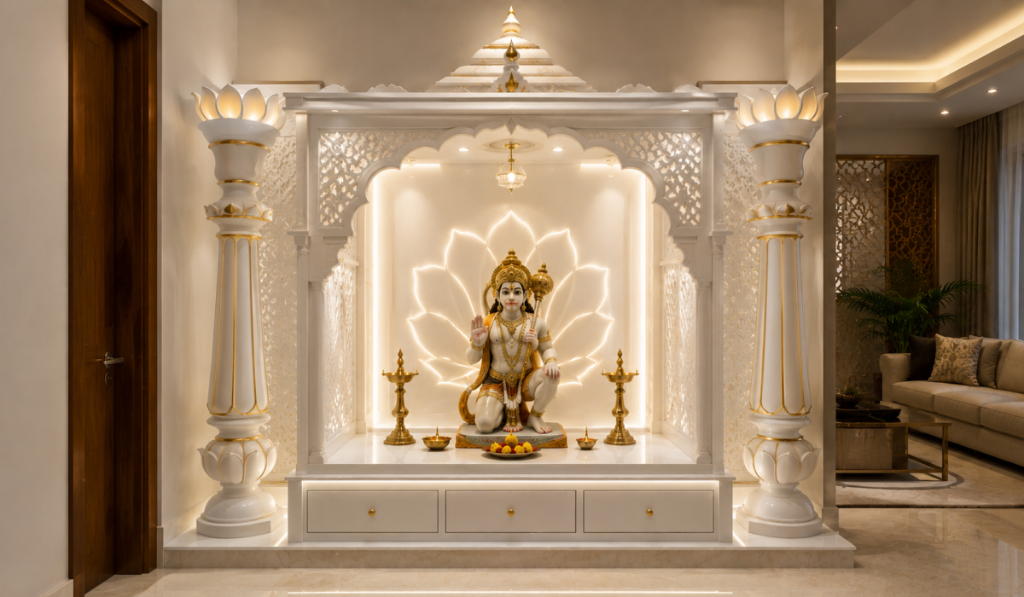 Corian Hanuman Mandir With Lotus Pillars