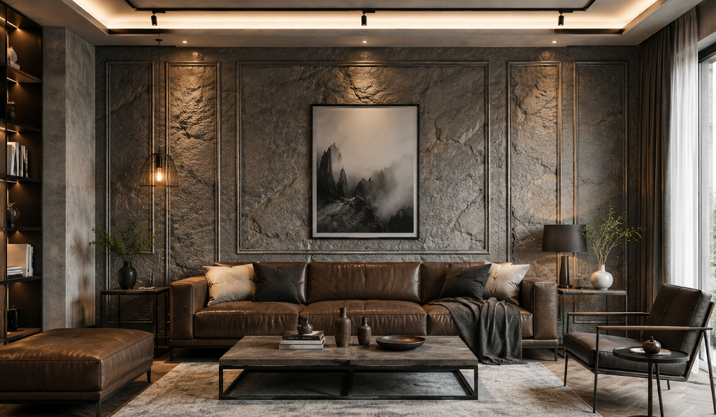 Stone-Finish Wall Moulding Design