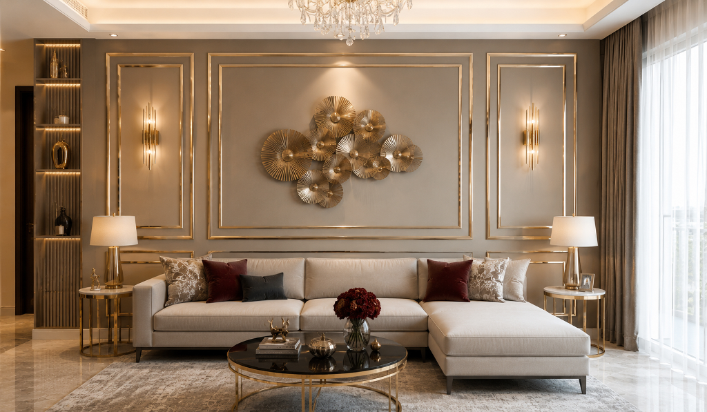Metallic Finish Wall Moulding Design