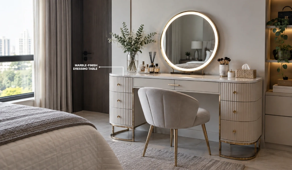 Marble-finish Dressing Table Design