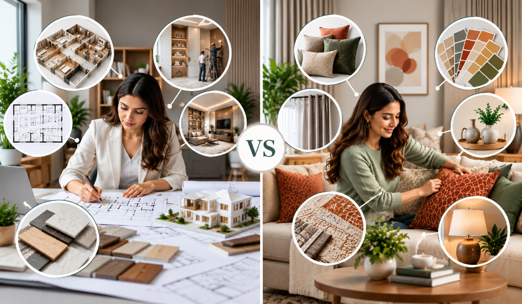difference between interior designers in Noida and interior decorators in Noida